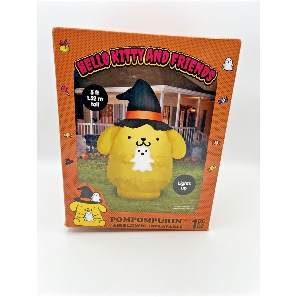 Gemmy Sanrio Hello Kitty Pompompurin Witch Airblown Inflatable Lights Up 5' NIB!